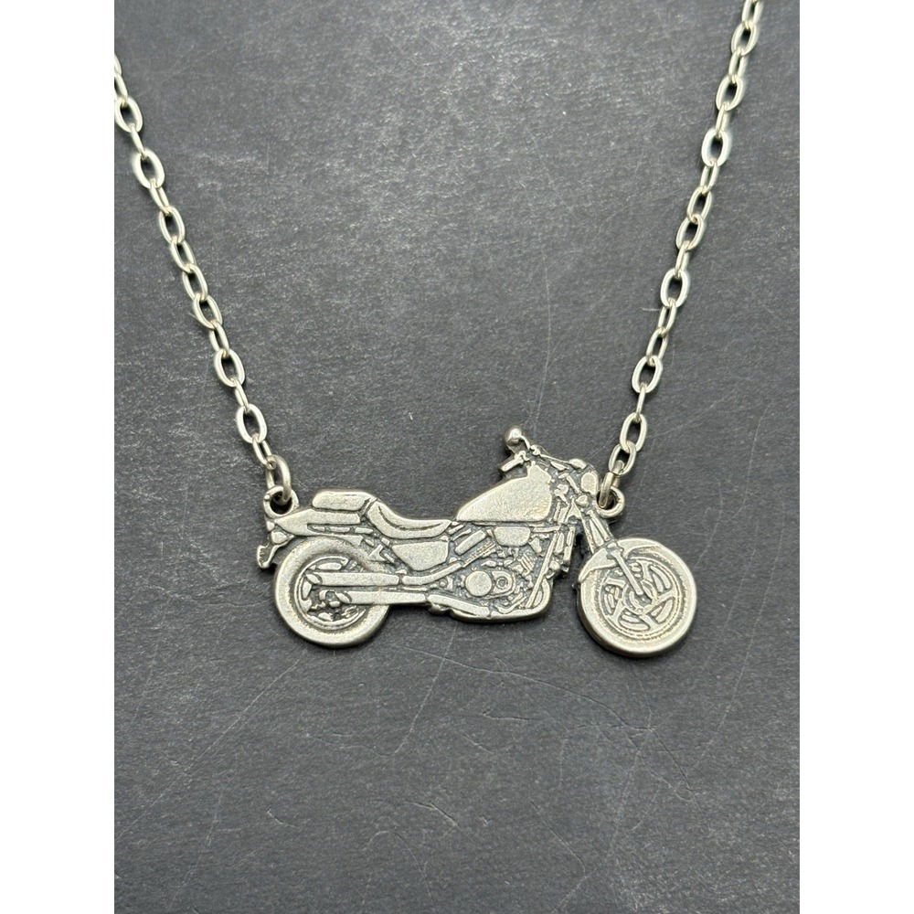 Vintage 18" Sterling Silver Motorcycle Pendant Necklace 925 6 Grams H5